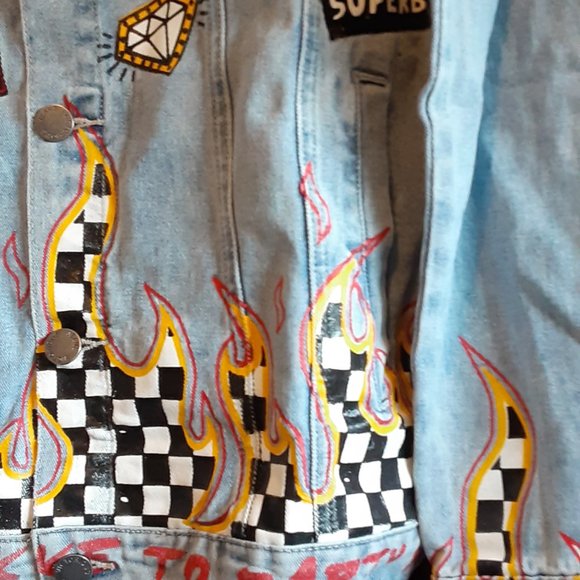 VICTORIOUS DENIM COOL SKATER STYLE JACKET MEN'S UNISEX - Picture 2 of 7